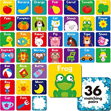 Memory Matching Game, 72 PCS First Words Matching Cards for Toddlers 36 Pairs Memory Cards Educational Toys for Preschool 4 5 6 Years Old