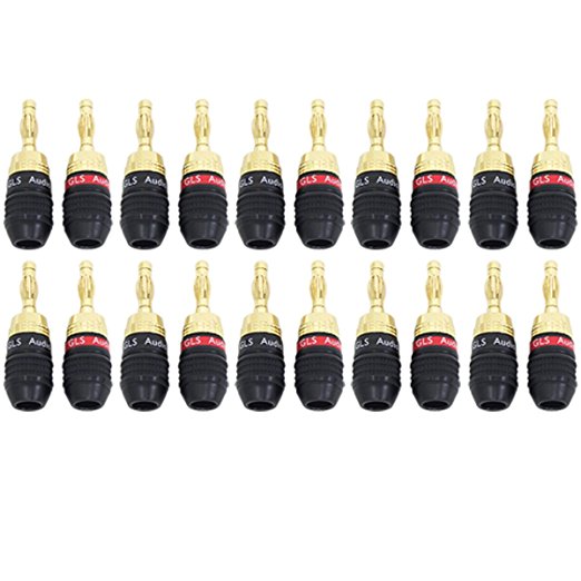 GLS Audio Safe-Connect Generation 4 Gold Connector Banana Plugs Banana Clips - 20 PACK (10 Red & 10 Black)