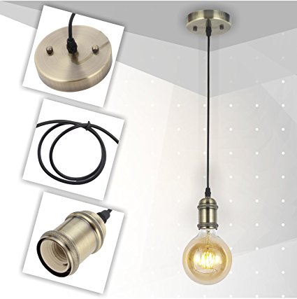 VINLUZ Industrial Vintage Drop Ceiling Pendant Light Small Mini Hanging Lamp Fixtures Adjustable1-Light Bronze Finish