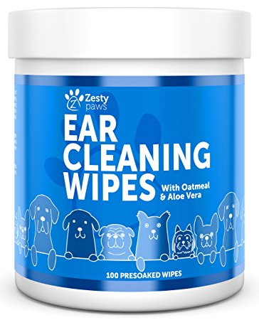 Ear Cleaning Grooming Wipes for Dogs - Cleaner Solution Pads for Ears with Aloe Vera, Chamomile, Oatmeal & Coconut Oil - Great for All Breeds - Lavender Scent for Odors - 100 Presoaked Wipes