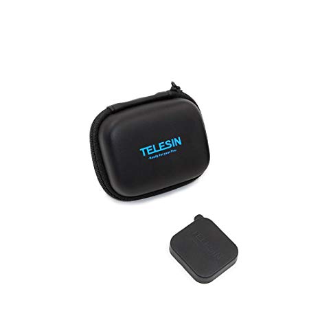 TELESIN Compact PU Leather Mini Bag Carry Case for Action Cameras with Lens Cover - Black