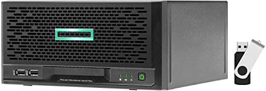 HP ProLiant MicroServer Gen10 Plus Tower Server Bundle with 16GB USB Drive, Intel Xeon E-2224 3.4GHz, 8GB DDR4, RAID, No Drives