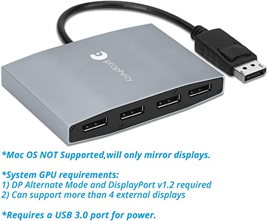 gofanco Prophecy 1x4 DisplayPort 1.2 Multi Display Splitter and Adapter – DP to Quad 4 Port DisplayPort MST Hub Converter, for Windows PCs, Not Mac OS Compatible, Eyefinity Support (PRO-MSTDP4DP)