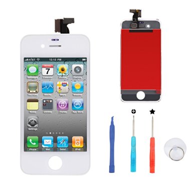 DRT iPhone 4S Replacement LCD Touch Screen Digitizer Assembly with 4 Pieces Installation Tools for iPhone 4S (White)