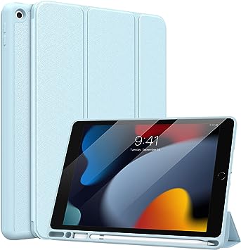 MoKo iPad 10.2 Case iPad 9th Generation 2021 / 8th Generation 2020 / 7th Generation 2019 Case with Pencil Holder, Soft TPU Smart Stand Back Cover Case for iPad 10.2 inch, Auto Wake/Sleep, Sky Blue