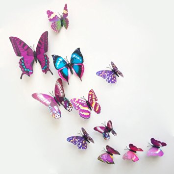 12 Pieces 3D Butterfly Stickrs Fashion Design DIY Wall Decoration House Decoration Babyroom Decoration-PURPLE