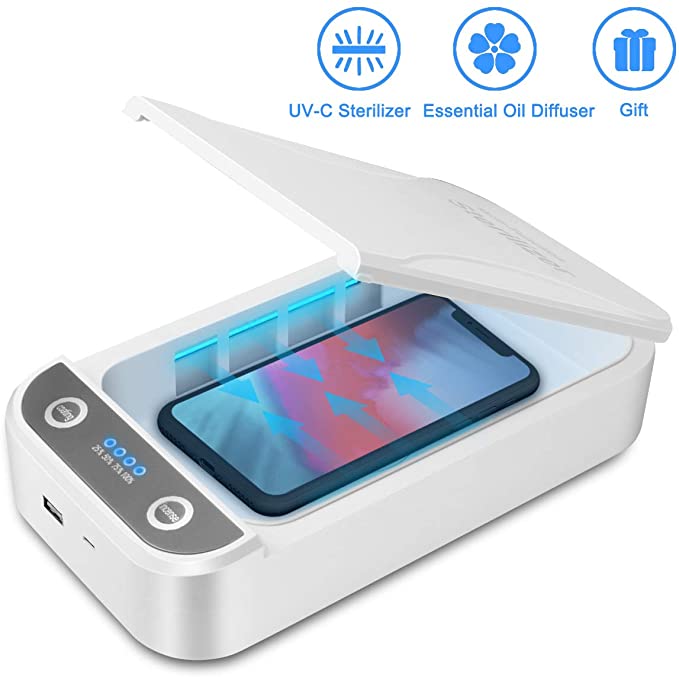 UV Cell Phone Sanitizer, Portable UV Light Cell Phone Sterilizer, Aromatherapy Function Disinfector, Cell Phone Cleaners UV Light Sanitzier Box for iOS Android Smartphones Jewelry Watch