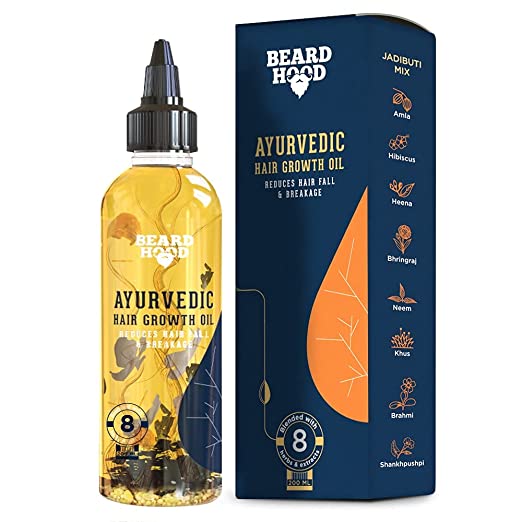 Beardhood Ayurvedic Hair Growth Oil For Hair Fall & Growth | 8 Real Jadibutis & Extracts Mix | Reduces Breakage & Dandruff 200ml