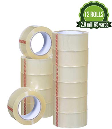 Heavy Duty Clear Packing Tape 2.8 mil, 1.88 x 195 Feet (65 Yards)- Big 12 Rolls of Moving/Shipping/Storage Tape Suitable to Refill Dispenser Gun, Durable and Easy to Use