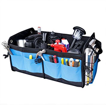 Trunk Organizer for Car, MaidMAX Folding SUV Organizer with Adjustable Compartments and Pockets for Vehicle, Truck, Auto, Home & Garage, Black & Blue