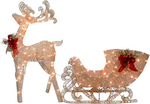 National Tree Reindeer and Santa’s Sleigh with LED Lights