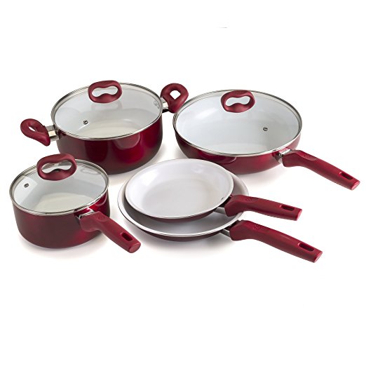 Ecolution Bliss 8Piece Non-Stick Cookware Set - PFOA, PTFE & Lead Free, , Candy Apple Exterior / White Interior