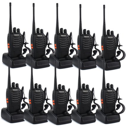 Retevis H-777 Two-Way Radio Long Range UHF 400-470 MHz Signal Frequency Single Band 16 Channels with Original Earpiece Pack of 10