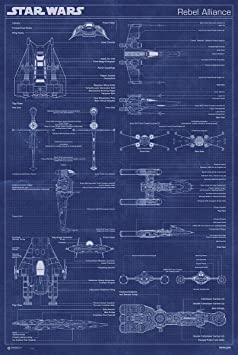 Star Wars - Movie Poster/Print (The Rebel Alliance Fleet Ships - Blueprints/Schematics) (Size: 24 inches x 36 inches)