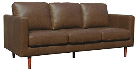 Rivet Revolve Modern Leather Sofa Couch, 80"W, Chestnut