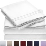 Mellanni Bed Sheet Set - HIGHEST QUALITY Brushed Microfiber 1800 Bedding - Wrinkle Fade Stain Resistant - Hypoallergenic - 4 Piece Queen White