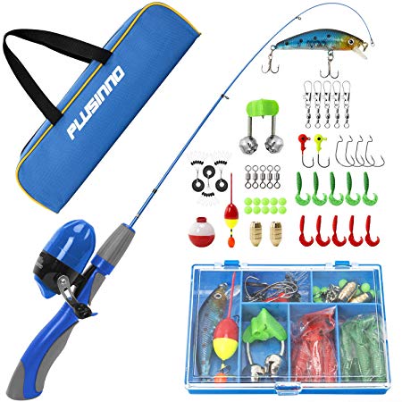 PLUSINNO Kids Fishing Pole,Portable Telescopic Fishing Rod and Reel Full Kits, Spincast Youth Fishing Pole Fishing Gear for Kids, Boys