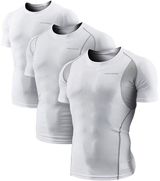 DEVOPS Men's 2~3 Pack Cool Dry Athletic Compression Short Sleeve Baselayer Workout T-Shirts