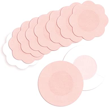 Fabric Nipple Covers Breast Petals - 10 Pairs - Adhesive Bra - One Size Fits All - Round and Flower Shape