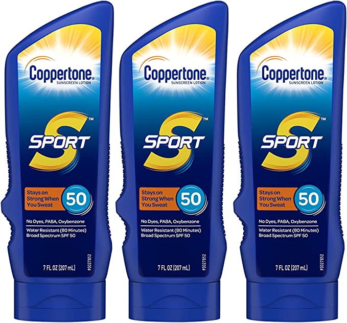 Coppertone SPORT Sunscreen Lotion Broad Spectrum SPF 50 Multipack (7 Fluid Ounce Bottle, Pack of 3) (Packaging May Vary)