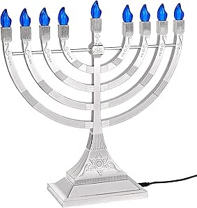 Zion Judaica Electric Hanukkah Menorah LED USB Powered Menorah Electronic Hanukkiah Battery Minorah Flamless Chanukah Candles (Silver, 2)