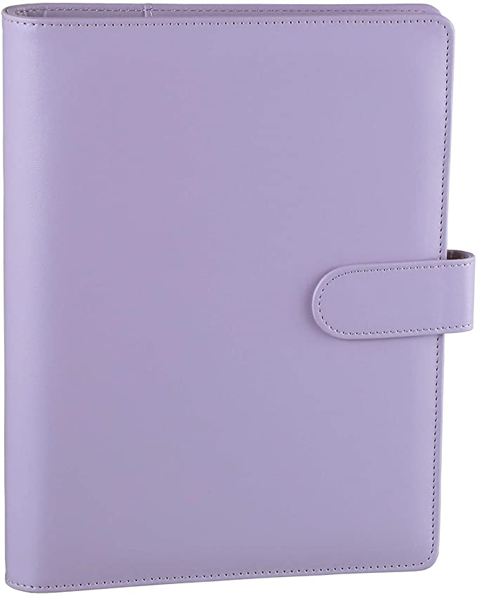 Antner A5 Binder PU Leather 6-Ring Notebook Binder Cover for A5 Filler Paper, Refillable A5 Personal Planner Binder with Magnetic Buckle Closure, Purple