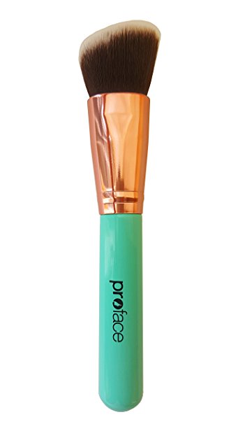 Mypreface Rose Golden Synthetic Blush and Bronzer Brush - Angled Kabuki Makeup Brush: Premium Foundation Brush Perfect for Face Contouring and Highlighting with Creams and Powders (Blue)