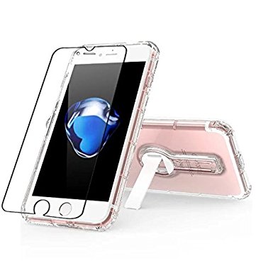 Sinvitron iPhone 7 plus Case, Transparent Clear Anti-drop Phone Case with Self Stand (Tempered Glass Screen Protector included) for 4.7 inch Apple iphone 7 plus (2016) (clear)