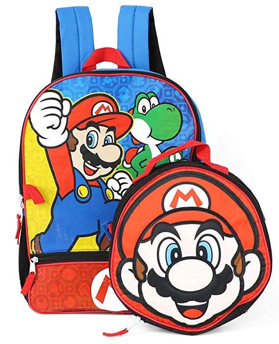 Nintendo Mario Backpack With Shaped Mario Head Lunch Kit Backpack