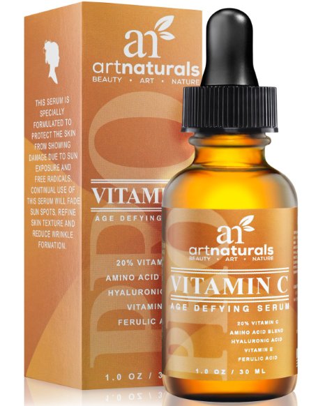 Art Naturals® Enhanced Vitamin C Serum with Hyaluronic Acid 1Oz Top Anti Wrinkle Anti Aging&Repairs Dark Circles,Fades age spots&Sun Damage 20% Vitamin C Super Strength Organic ingredients