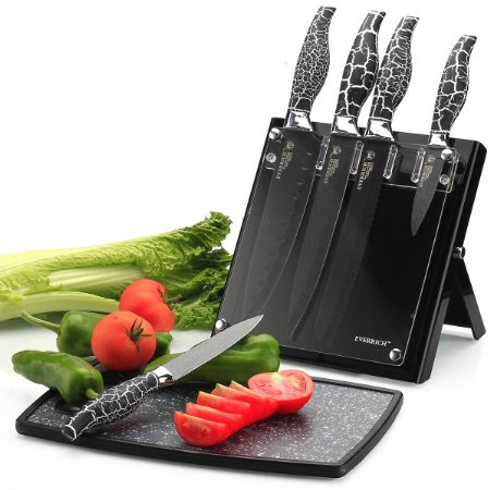 Knife Set,7 Pieces Black Blade Nonstick Kitchen Knife Set with Cutting Board &Acrylic Stand-Chef Knife, Bread Knife, Carving Knife, Utility Knife ,Paring Knife .