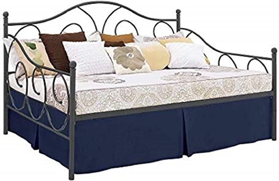 Pleated Bed Skirt with Split Corners for Daybeds - Three Side Coverage - Made with Brushed Microfiber, (Twin Size, Navy Blue Solid)/18 Inch Drop