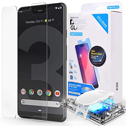 Dome Glass Google Pixel 3 XL Screen Protector Tempered Glass Shield, [Liquid Dispersion Tech] 2.5D Edge of Screen Coverage, Easy Install Kit and UV Light by Whitestone for Google Pixel 3 XL (2018)
