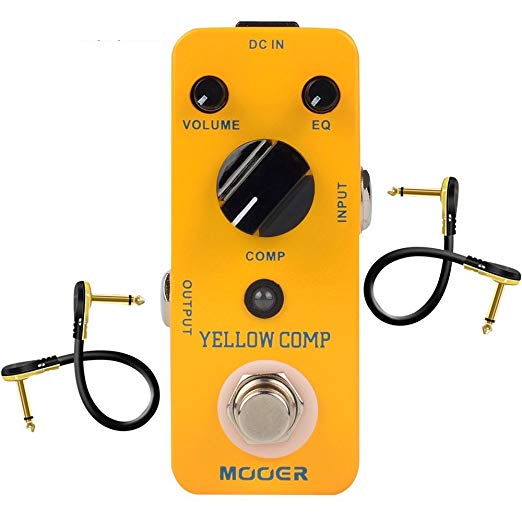 Mooer MCS2 Yellow Compression Effects Pedal With 2 Getaria Pedal Cables