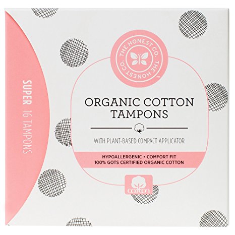 The Honest Company Organic Cotton Tampons with Plant-Based Compact Applicator, Super, 16 Count