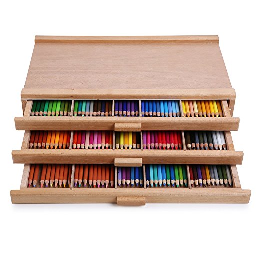 Vencer 3 Drawer Wood Art Storage Box for Pencil, Pen, Pastel, Marker Set VAO-001