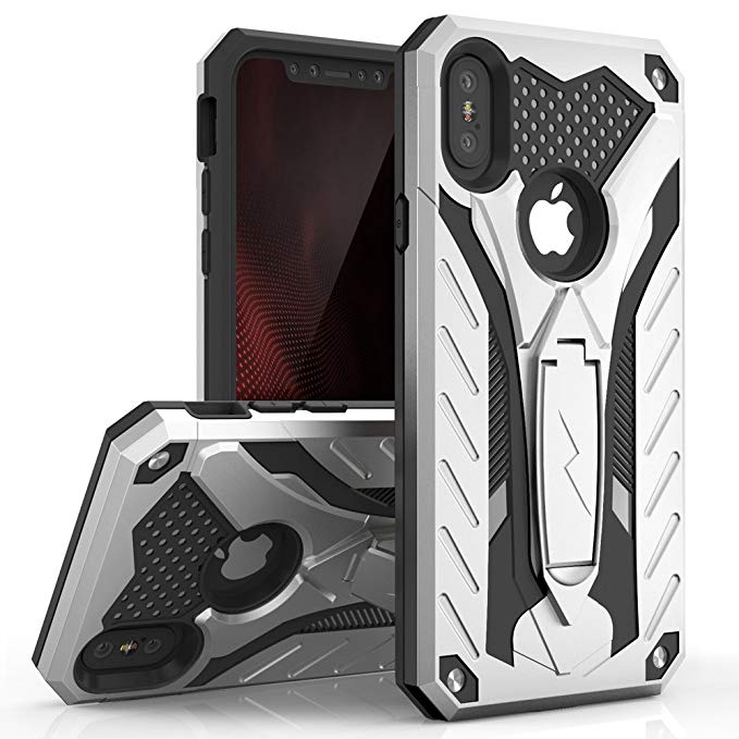 Zizo Static Series Compatible with iPhone Xs Max with Built in Kickstand, Impact Resistant and Military Grade (Silver & Black)
