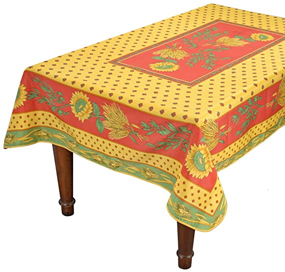 Tournesol Red/Yellow French Provencal Tablecloth - 59x94" Rectangular