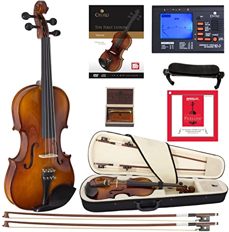 Cecilio CVN-320L Solidwood Ebony Fitted LEFT-HANDED Violin with D'Addario Prelude Strings, Size 1/2