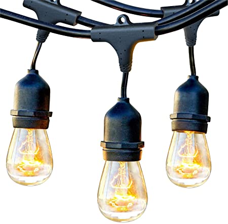 KMC 48 FT Outdoor String Lights Commercial Great Weatherproof Strand Edison Vintage Bulbs 15 Hanging Sockets, UL Listed Heavy-Duty Decorative Café Patio Lights for Bistro Garden