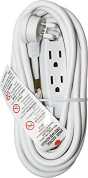 15 Ft Extension Cord Angled Plug White 15' foot | 16 AWG | 1625 Watt | 13 Amp | 120 Volt - Electronics, Appliances, Power Tools - 3 prong, 16 gauge, w/ ground, 110-125V