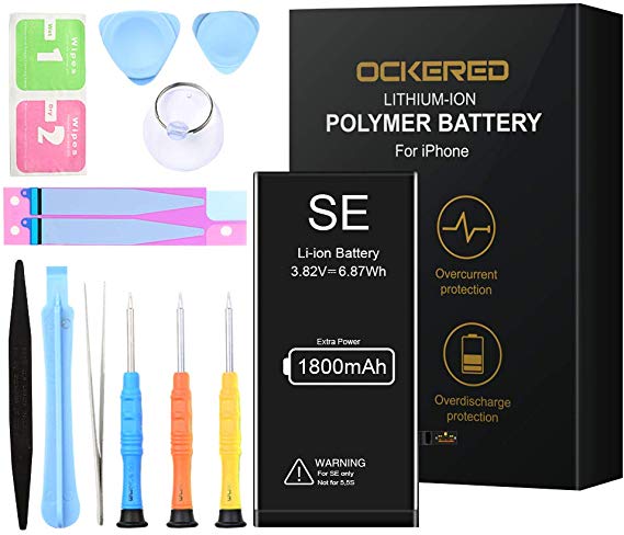 ockered Battery for IPhone SE, original 1800 mAh high capacity spare battery with tool kit and repair kit, battery replacement manual, 2 years warranty 100%