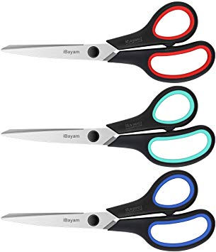 Scissors, 8" Multipurpose Scissors 3-Pack, Ultra Sharp Blades, Comfort-Grip Handles, Sturdy Sharp Scissors for Office Home School Sewing Fabric Art Craft Supplies