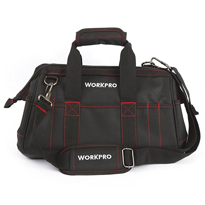 WORKPRO W081022A 16-inch Close Top Wide Mouth Tool Storage Bag with Water Proof Rubber Base