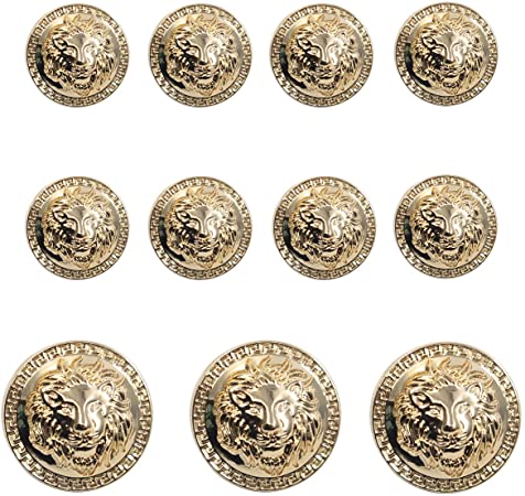 11 Pieces Gold Vintage Antique Metal Blazer Button Set - 3D Lion Head - for Blazer, Suits, Sport Coat, Uniform, Jacket
