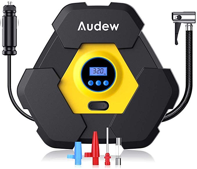 Audew Portable Air Compressor Tire Inflator with Gauge, Auto Digital Air Pump for Car Tires with Extra LED Light, DC 12V 150 PSI Tire Pump for Car,Bicycle,Motorcycle,Basketball,Pool Toys