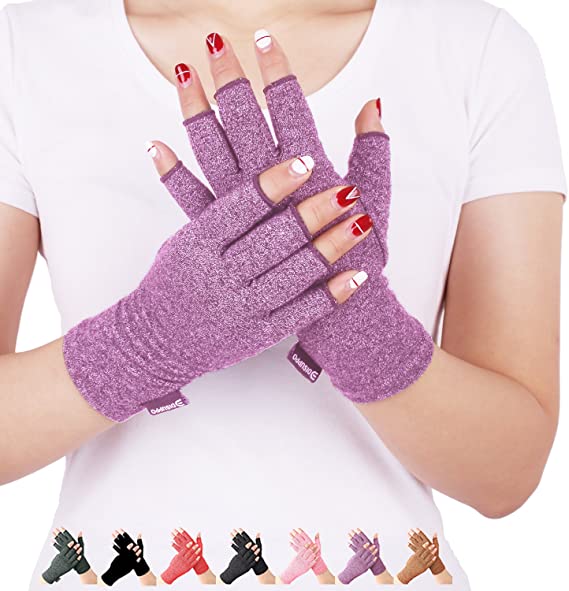 DISUPPO Arthritis Gloves Women and Men Relieve Pain from Rheumatoid, RSI,Carpal Tunnel, Compression Gloves Fingerless for Computer Typing, Dailywork, Hands and Joints Pain Relief (Purple, Large)
