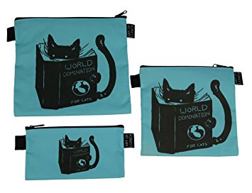 Reusable Sandwich & Snack Baggies by ART OF LUNCH - Set of 3 Designer Sandwich Bags, Art Supply Bags, Makeup Bags. Design by Tobe Fonseca (Brazil) - World Domination