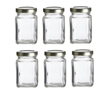 Nakpunar 6 pcs, 3.75 oz Mini Square Glass Jars for Jam, Honey, Wedding Favors, Shower Favors, Baby Foods, DIY Magnetic Spice Jars
