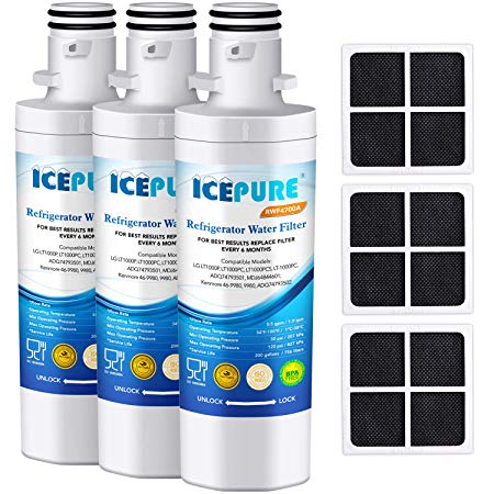 ICEPURE LT1000P Refrigerator Water Filter and Air Filter, Compatible with LG LT1000P, LT1000PC, MDJ64844601, Kenmore 46-9980, 9980, ADQ74793501, ADQ74793502 and LT120F Combo, 3PACK